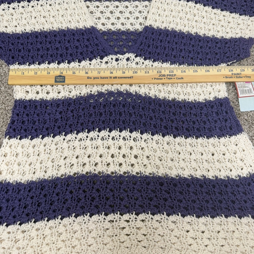Mossimo XXL Striped Crochet Hooded Beach Cover Up Pullover Blue Cream NEW - Picture 7 of 9